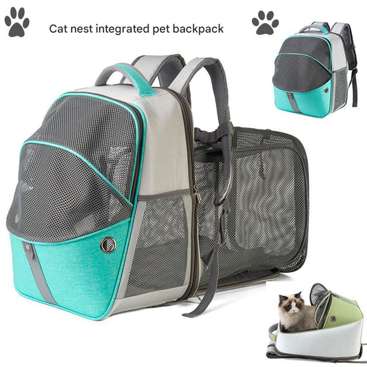 blue pet backpack can be expanded,custom,side