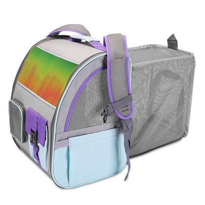 colorful purple cationic pet backpack,front