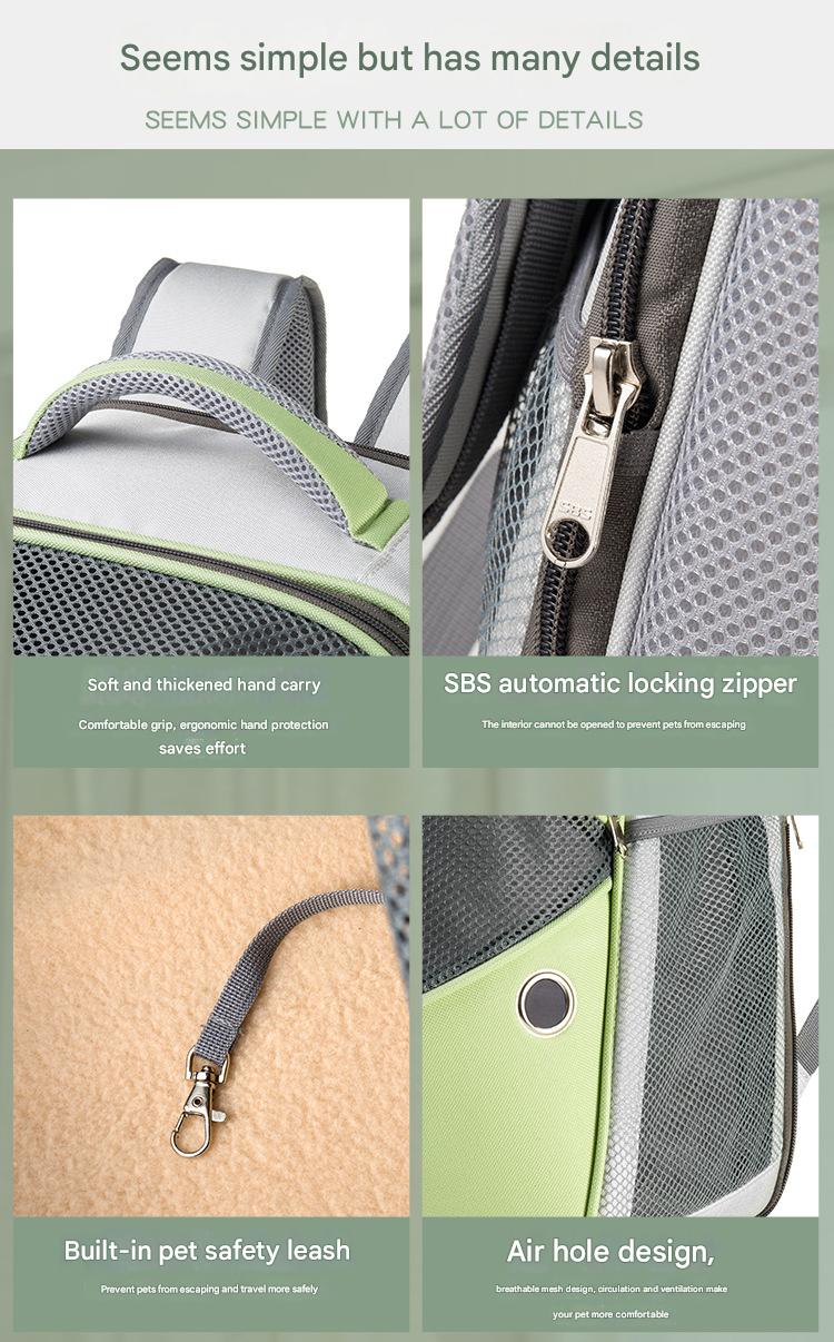 green pet backpack can be expanded,custom,detail