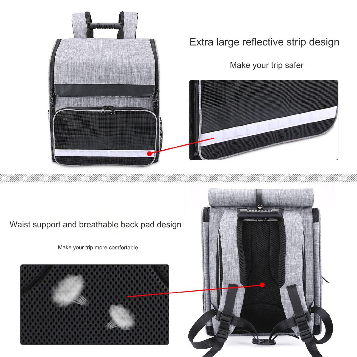 pet carrier backpack with breathable padded back panel adjustable shoulder straps and chest support buckle