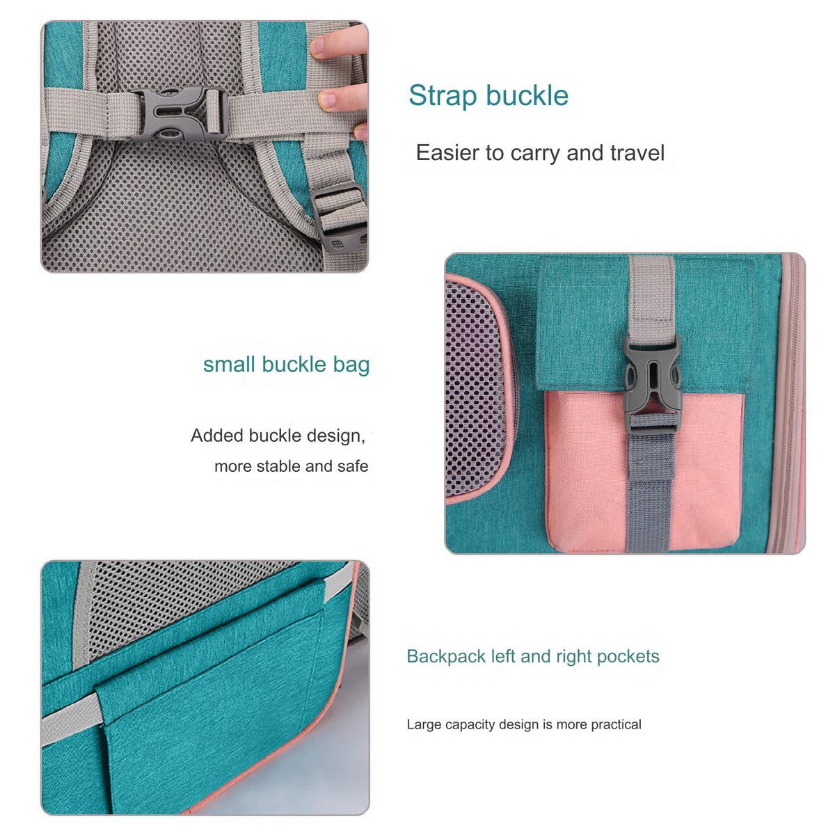 pet carrier backpack with adjustable chest strap buckle and secure front buckle storage pocket