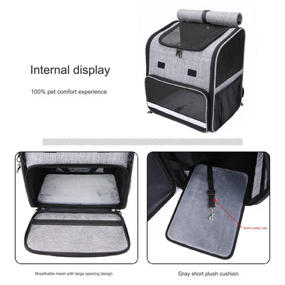 pet carrier interior with breathable large opening removable plush cushion and built in pet safety tether