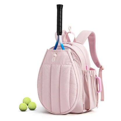 pink 20 liter tennis and pickleball backpack with racket storage separate shoe compartment and side pockets