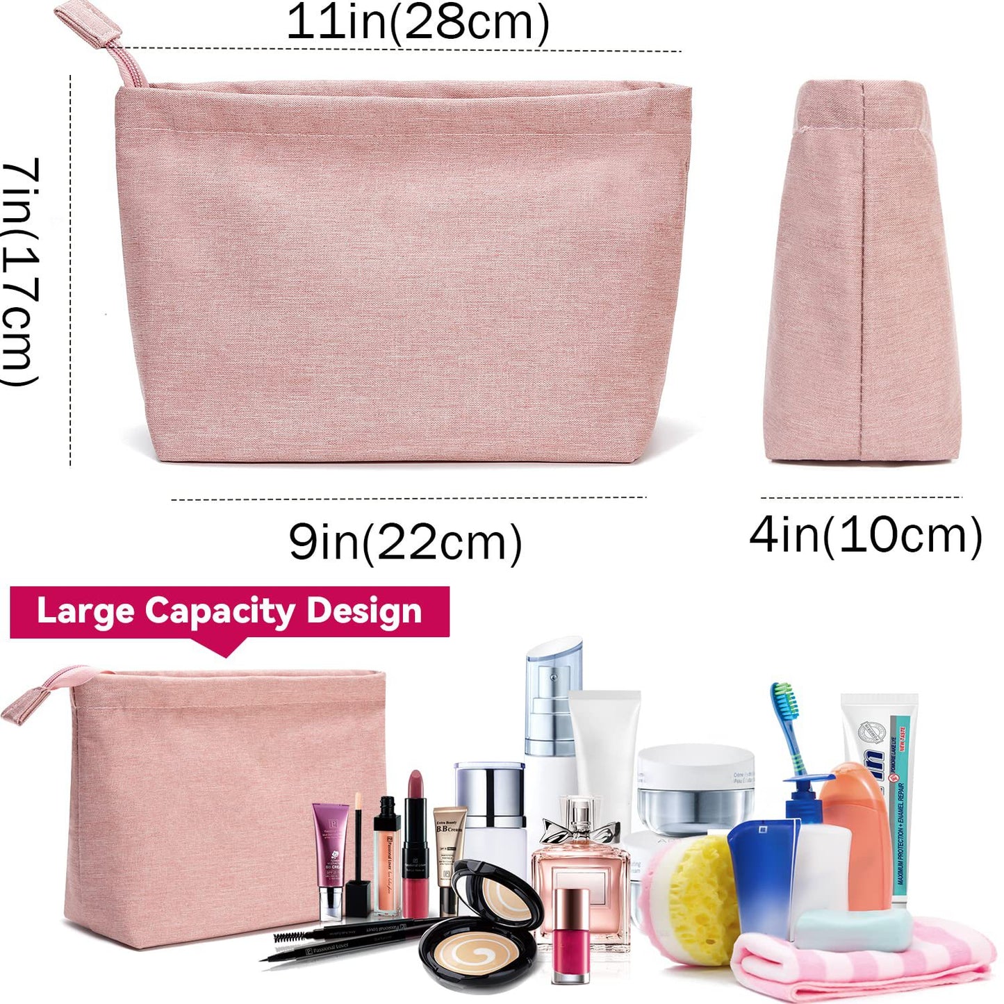 pink custom cosmetic bag with personalized dimensions