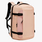 pink custom travel backpack side view with adjustable straps and zipper closure