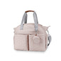 Pink diaper tote bag with breast pump compartment and stroller straps