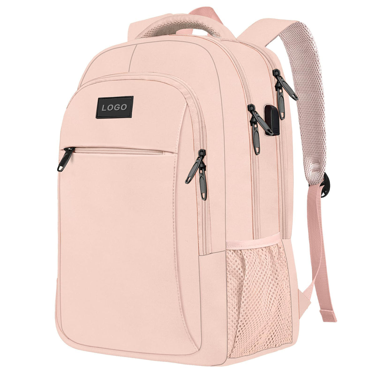 pink laptop backpack for women with organized compartments