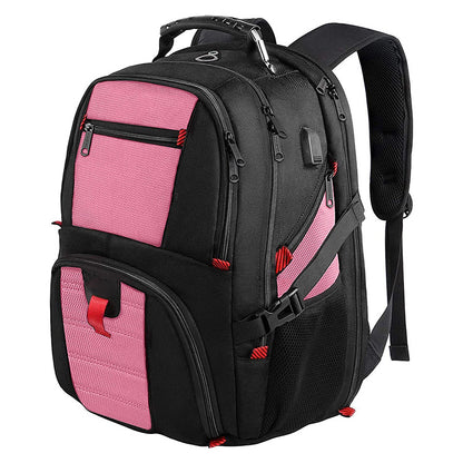 pink laptop backpack with ergonomic shoulder straps and large storage