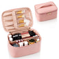 pink makeup bag with brush storage compartment