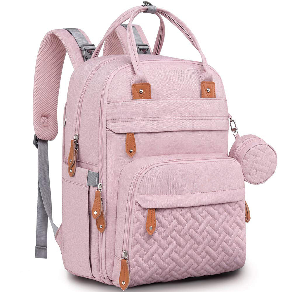 pink mom diaper backpack with changing station design