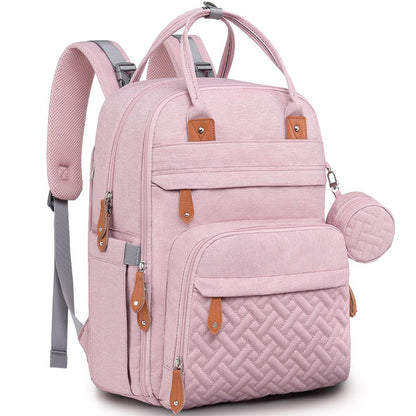 pink mom diaper backpack with changing station design