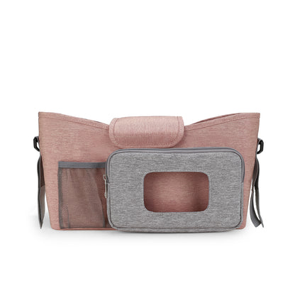 pink baby stroller organizer with shoulder strap