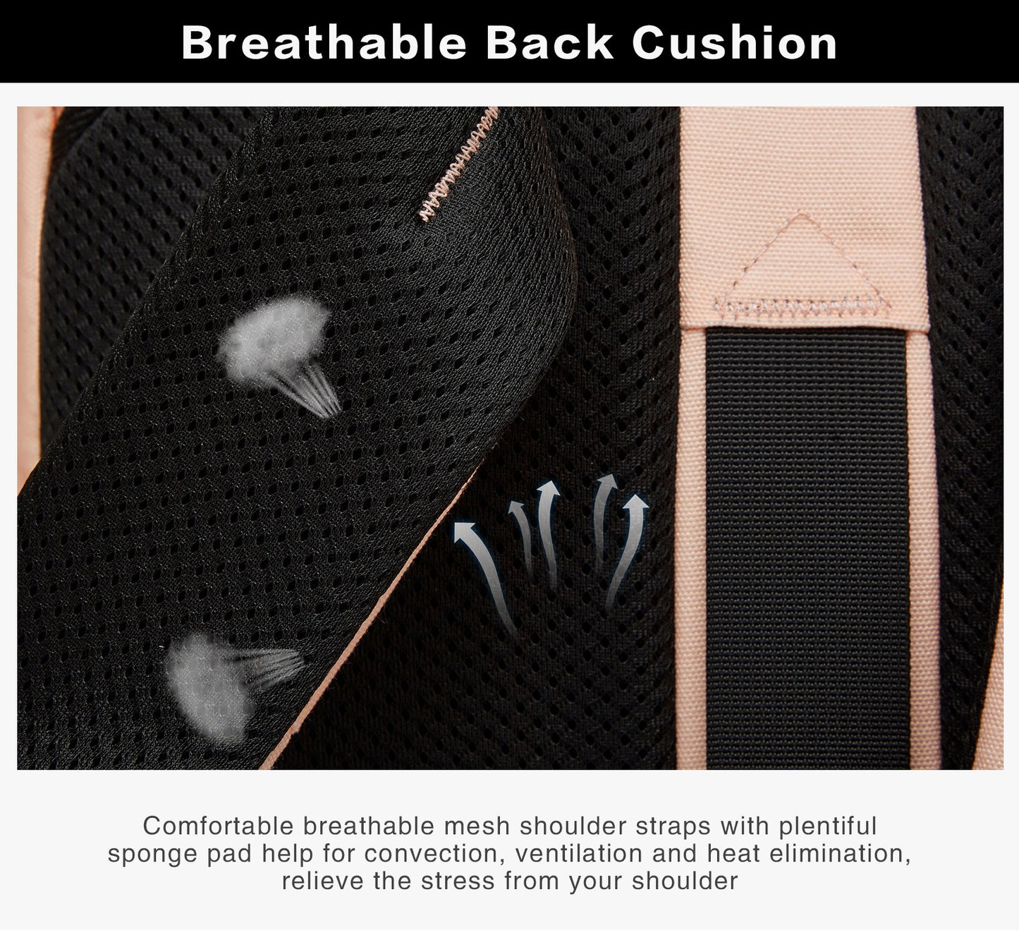 pink travel backpack with breathable back cushion and ergonomic shoulder support