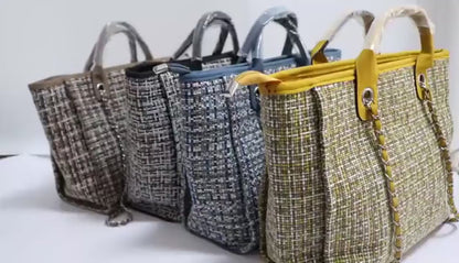 Customizable Large Tweed Chains Women Bags Handbags Big Tote Bag Big Handbag
