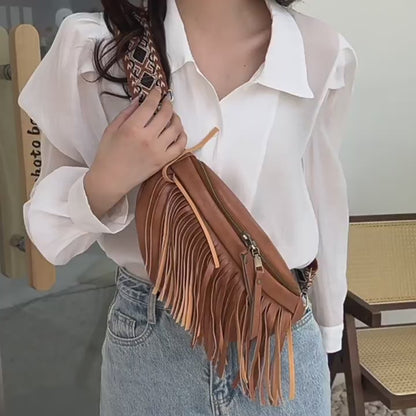 brown fanlosn pu leather fringe crossbody bag women,custom,video