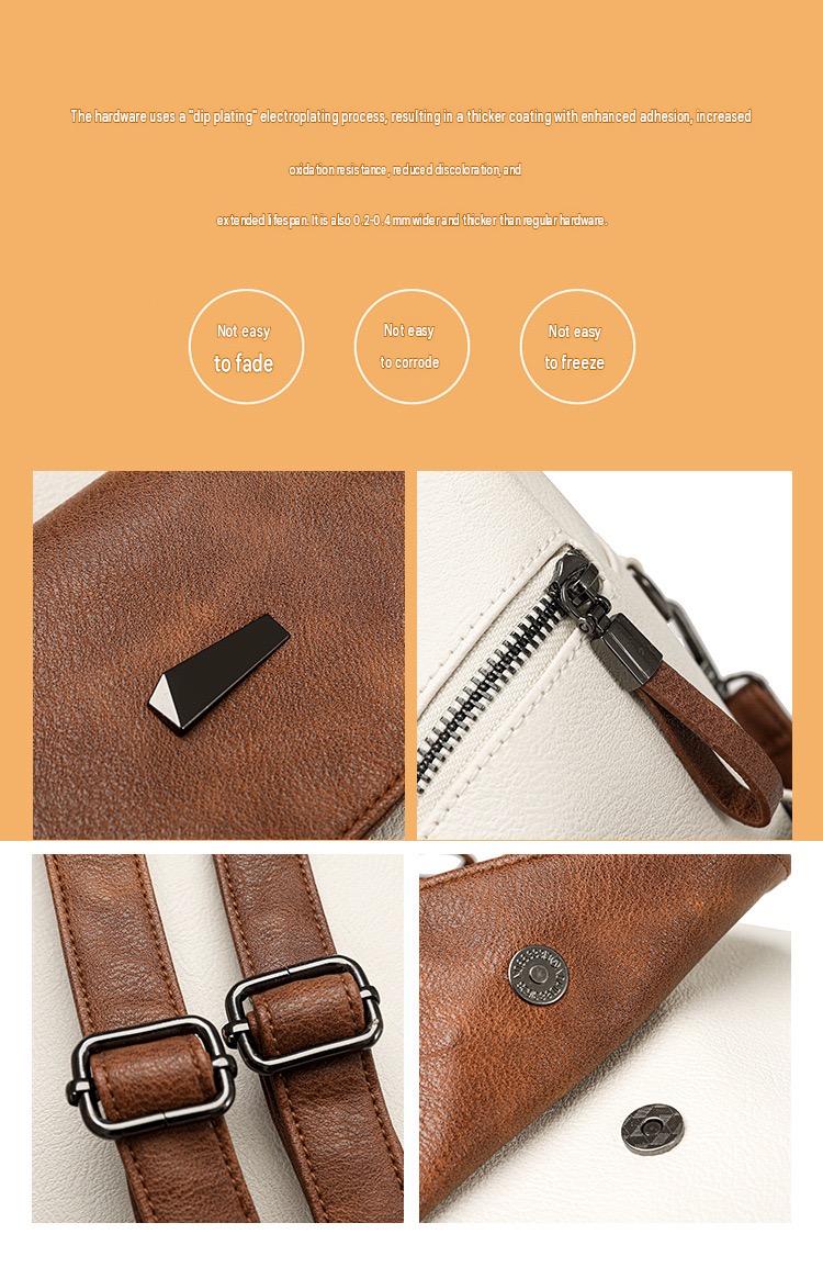 pu womens backpack detail collage showing magnetic snap closure zipper hardware handle and adjustable strap buckle