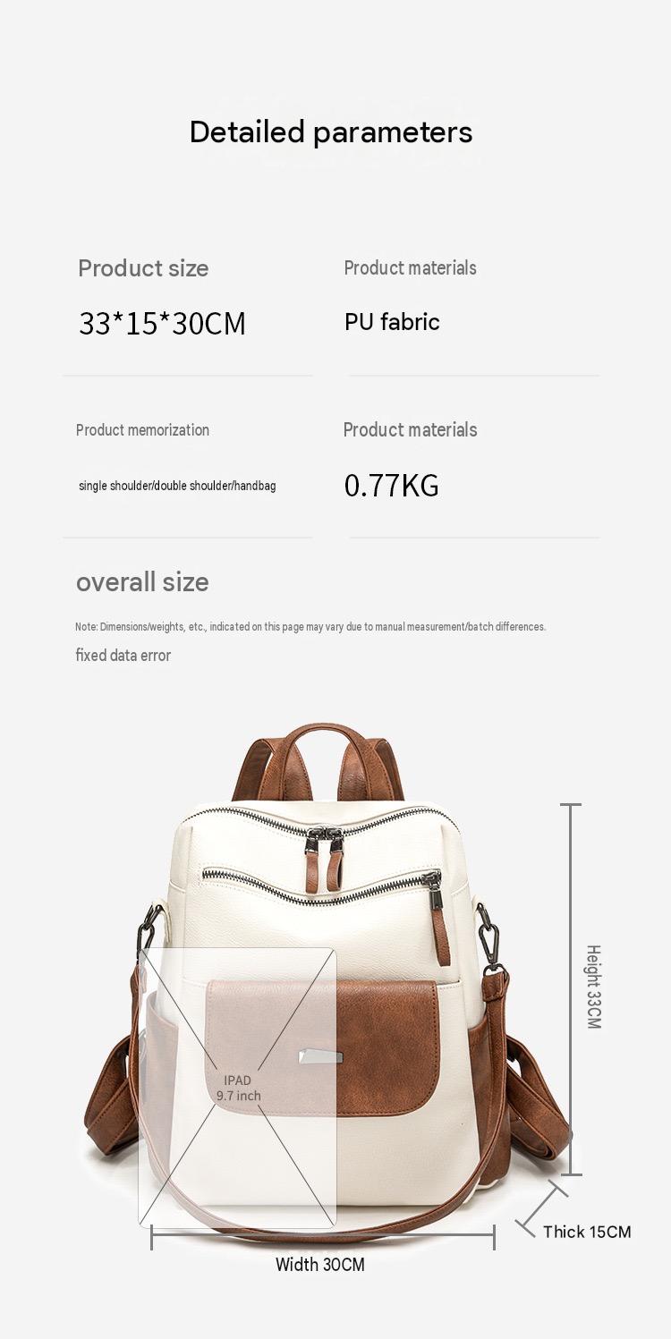womens convertible pu backpack size guide with 30 cm width 15 cm depth 33 cm height and 0.77 kg reference weight