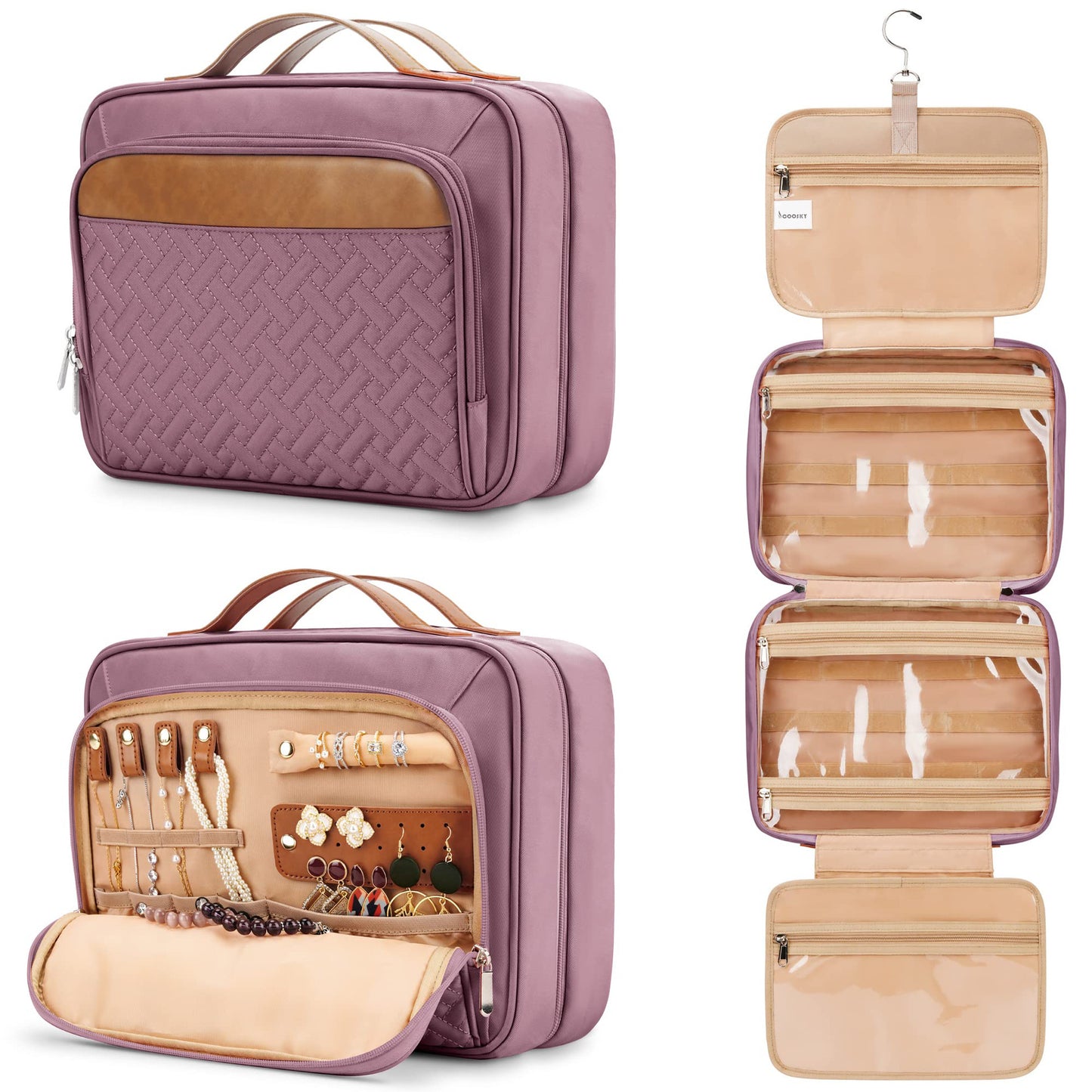 purple quilted makeup bags with different color options