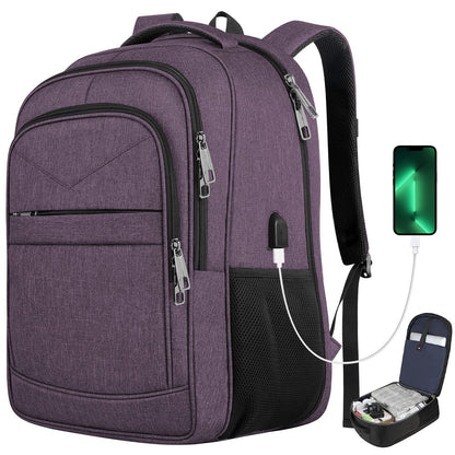 purple stylish laptop backpack for ladies with multi-compartment storage and usb access