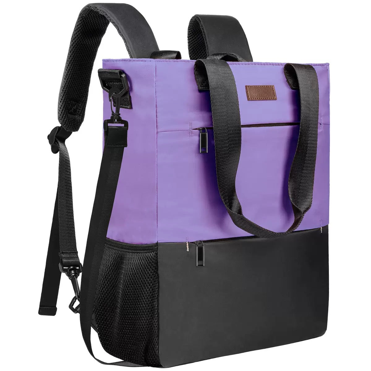 purple water resistant laptop backpack with multiple compartments