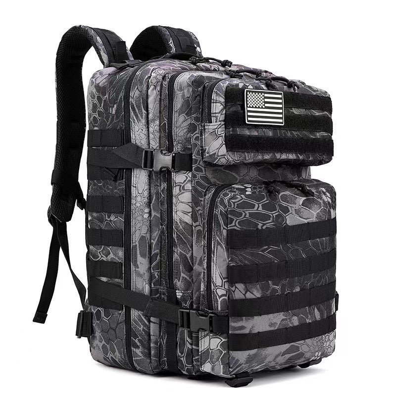 python pattern black tactical backpack with molle webbing