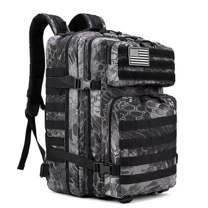 python pattern black tactical backpack with molle webbing