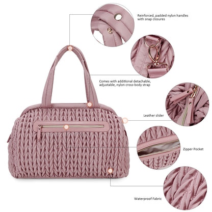 quilted diaper crossbody bag with padded handles detachable strap zipper pocket and water-resistant fabric