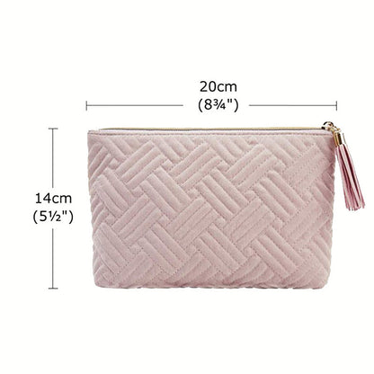 quilted velvet makeup pouch size 20 by 14 cm