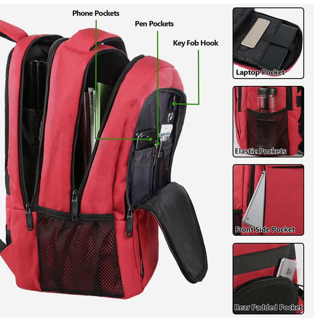 red custom logo backpack with laptop storage compartments