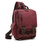 red one shoulder canvas rucksack backpack with vintage design