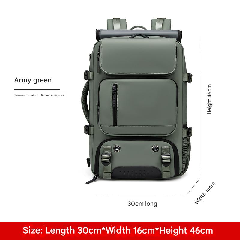 army green business travel backpack with laptop compartment