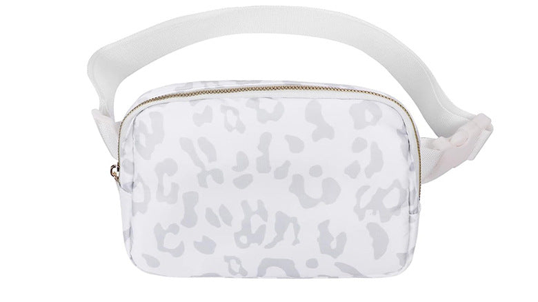 white leopard print nylon running chest pack,custom,front