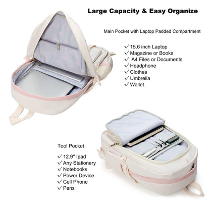 school backpack with padded 15.6 inch laptop compartment and organizer for iPad books A4 files stationery and phone