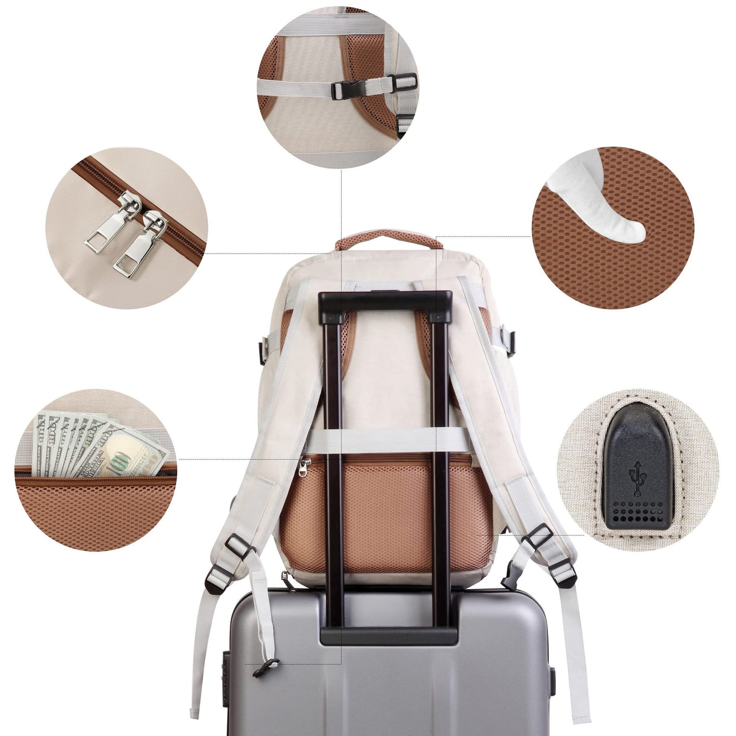 light brown fanlosn expandable school backpack,custom,detail 04