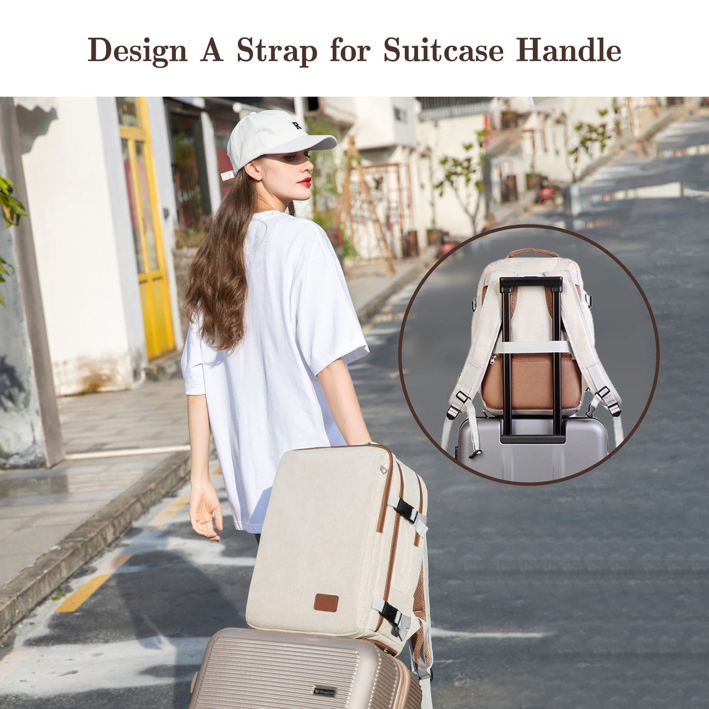 light brown fanlosn expandable school backpack,custom,lifestyle 02