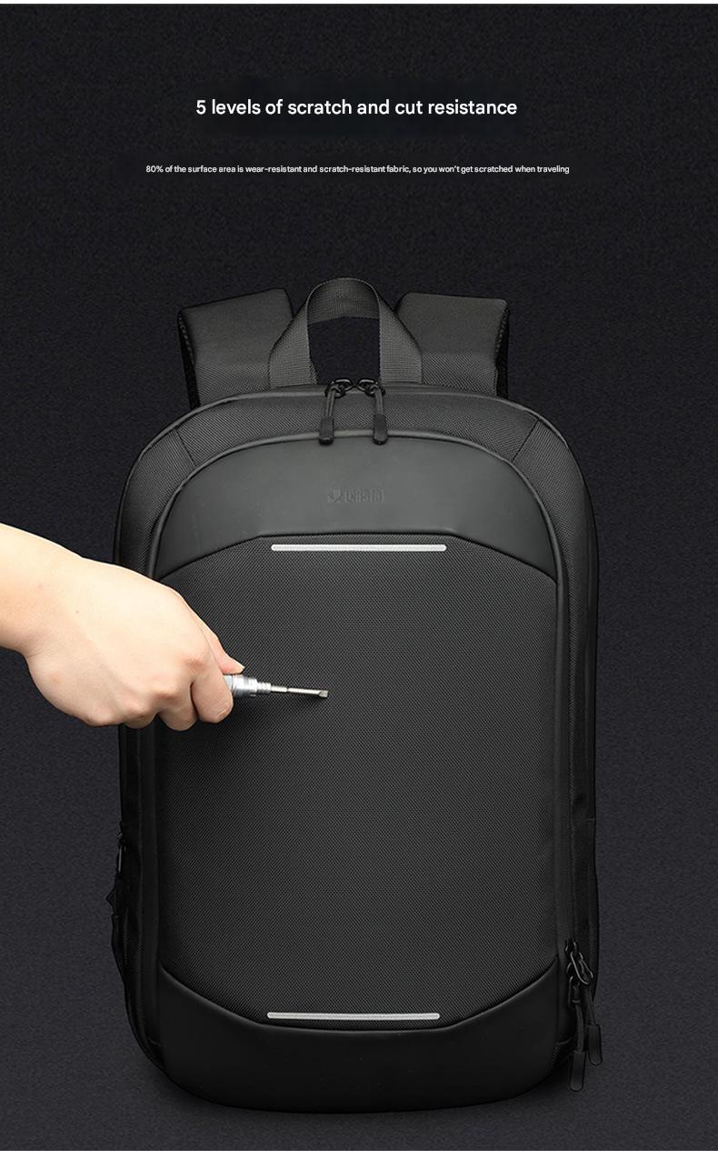 expandable business backpack with reinforced scratch resistant front panel