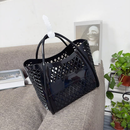 black small size pvc shopping beach bag,women,front