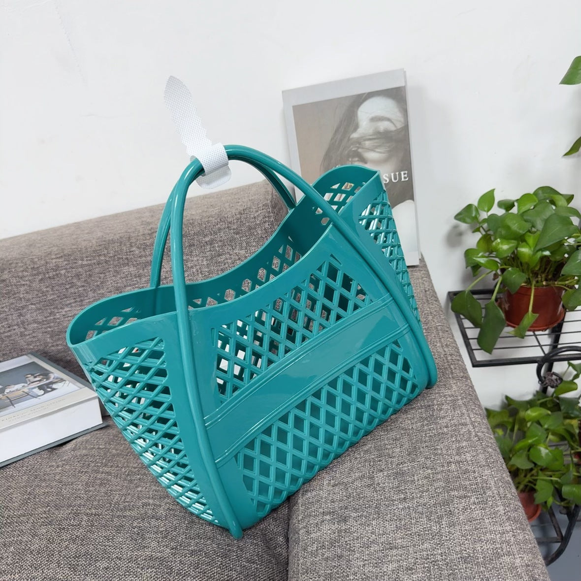 green small size pvc shopping beach bag,women,front