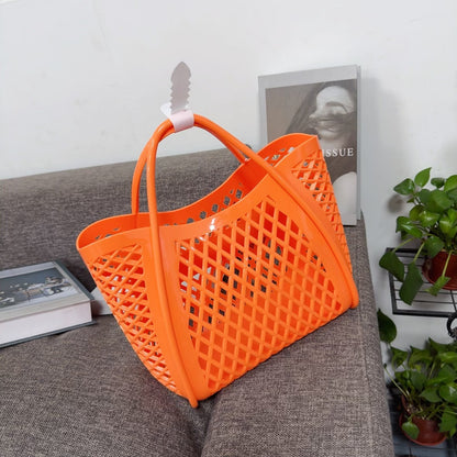 orange small size pvc shopping beach bag,women,front