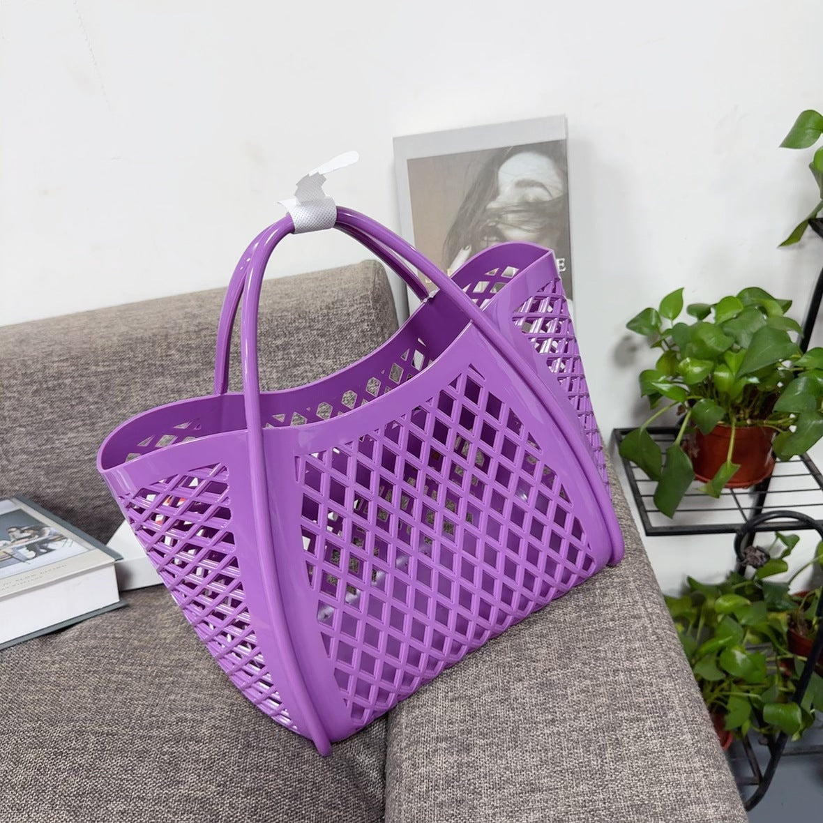 purple small size pvc shopping beach bag,women,front