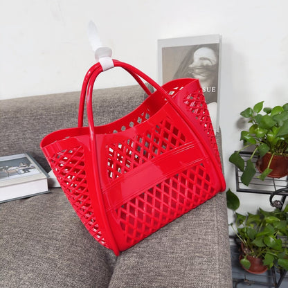red small size pvc shopping beach bag,women,front