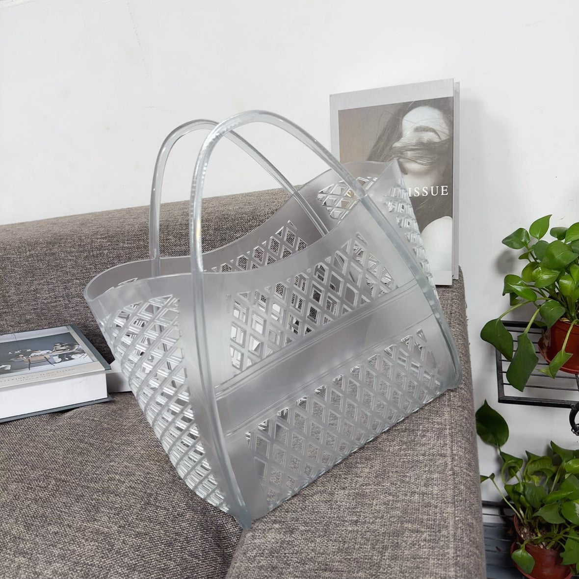 transparent small size pvc shopping beach bag,women,front