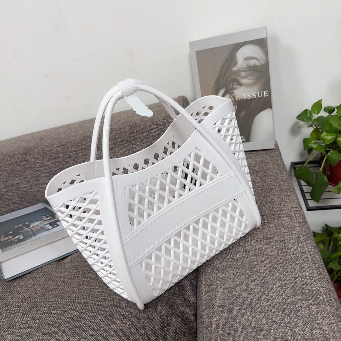 white small size pvc shopping beach bag,women,front