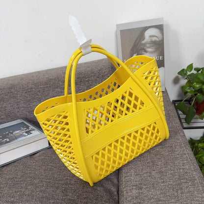 yellow small size pvc shopping beach bag,women,front