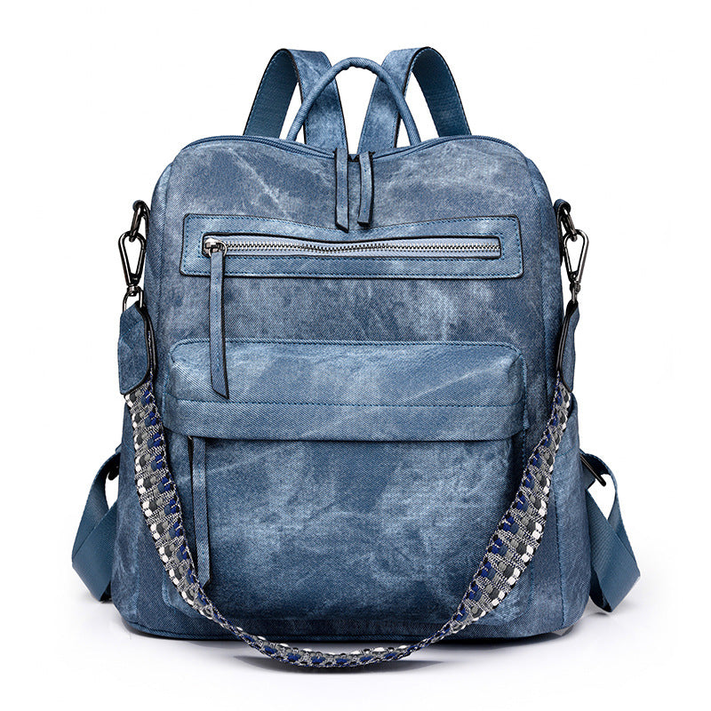 blue​ pu shoulder backpack,women,front 02