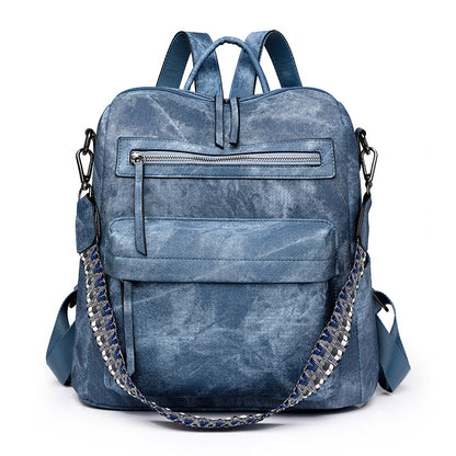 blue​ pu shoulder backpack,women,front
