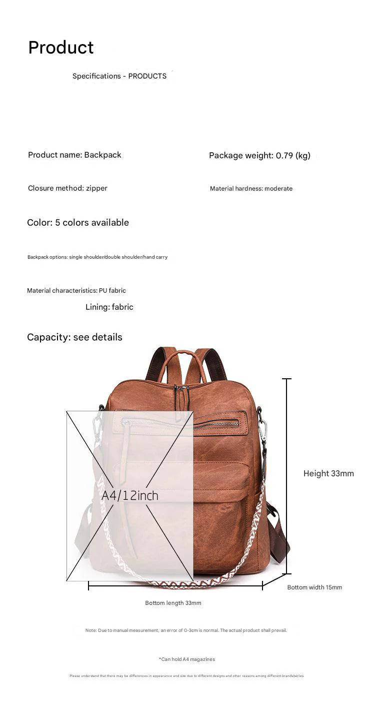 brown pu shoulder backpack,women,dimensions