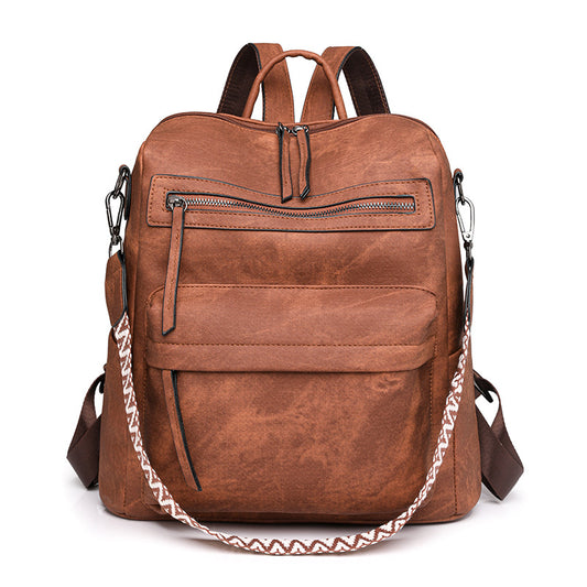 brown​ pu shoulder backpack,women,front