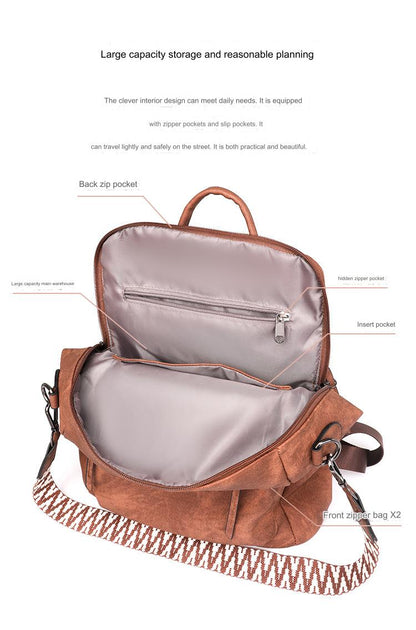 brown pu shoulder backpack,women,inner