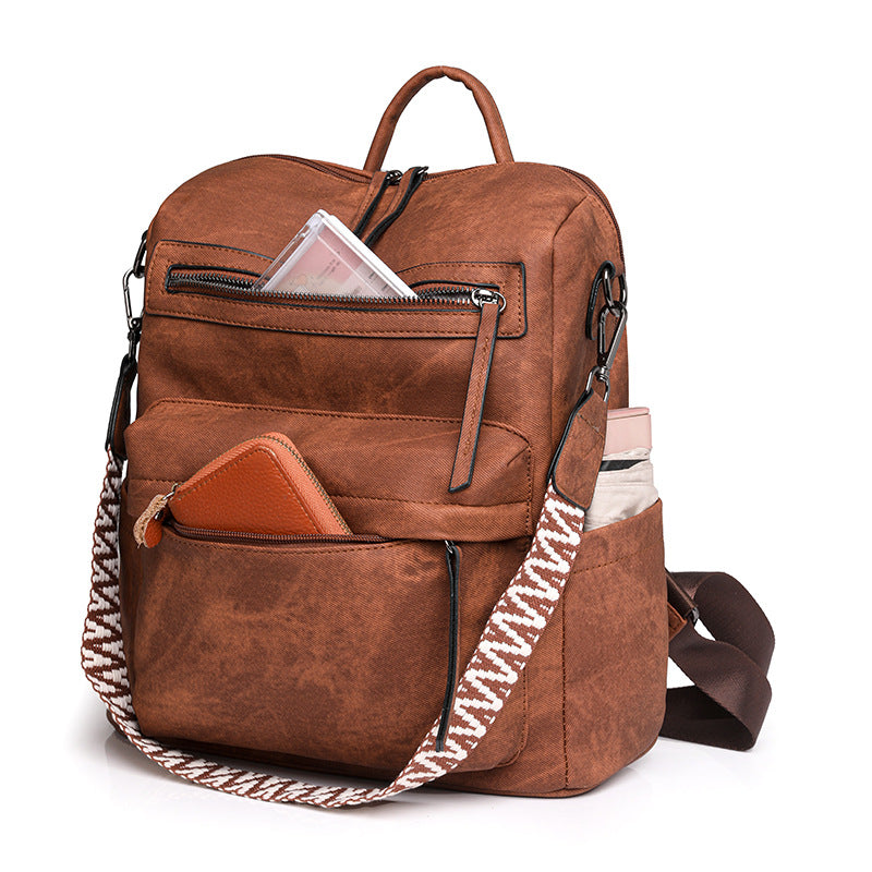 brown​ pu shoulder backpack,women,side